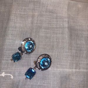 Vintage, costume jewelry, big aquamarine clip on earrrings
